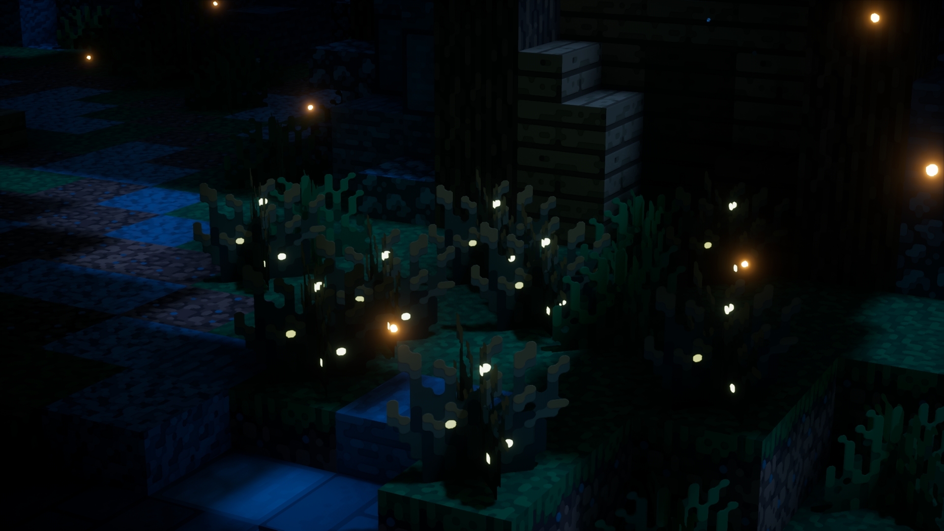 Showcase of firefly_bush in night time of latest update