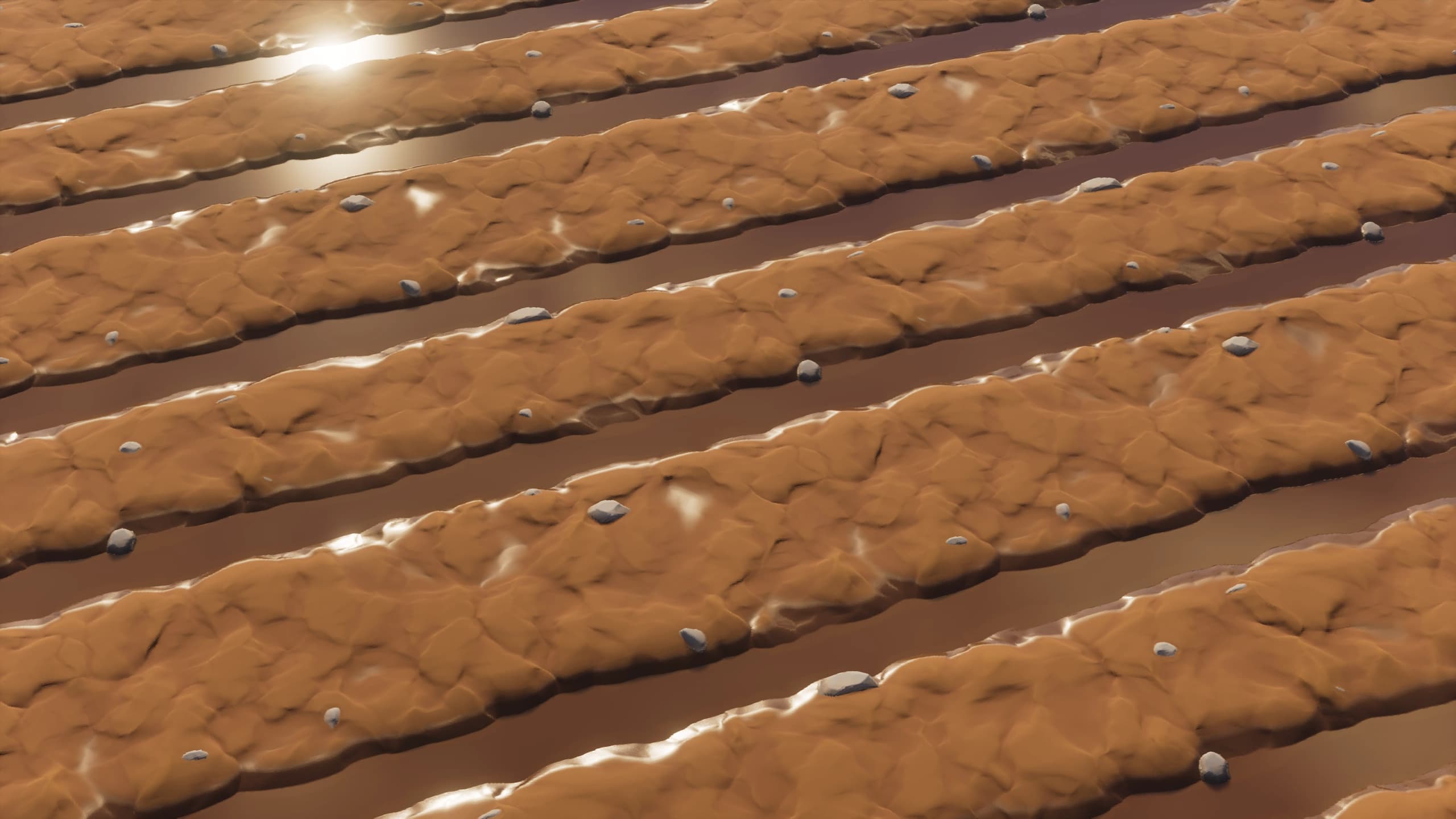 Stylista screenshot showcasing wet farmlands