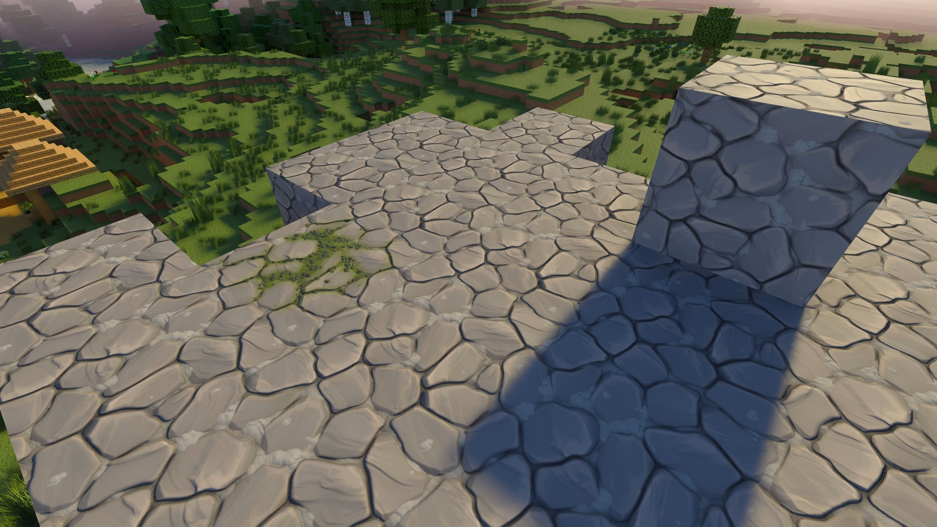 cobllestone and cobble_stone mossy textures with high level occlusion in direct sunlight from release 1